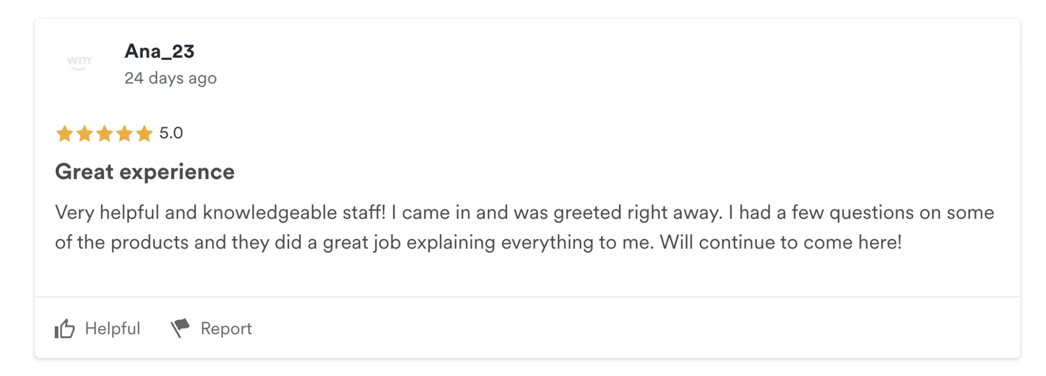 5-star Weedmaps review of Flor Union City titled “Great experience.”